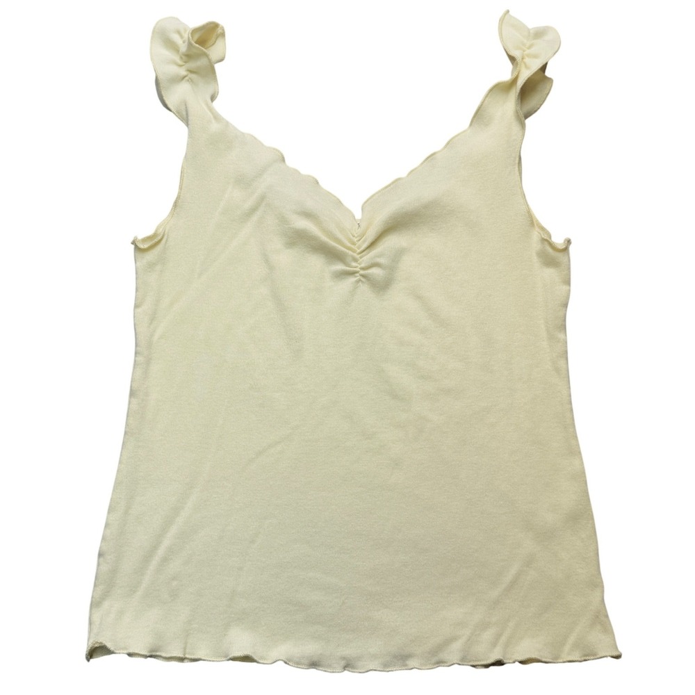 Vtg y2k 90s Weavers Girl Butter Yellow Ruffle Strap Lettuce Hem Tank Top sz M